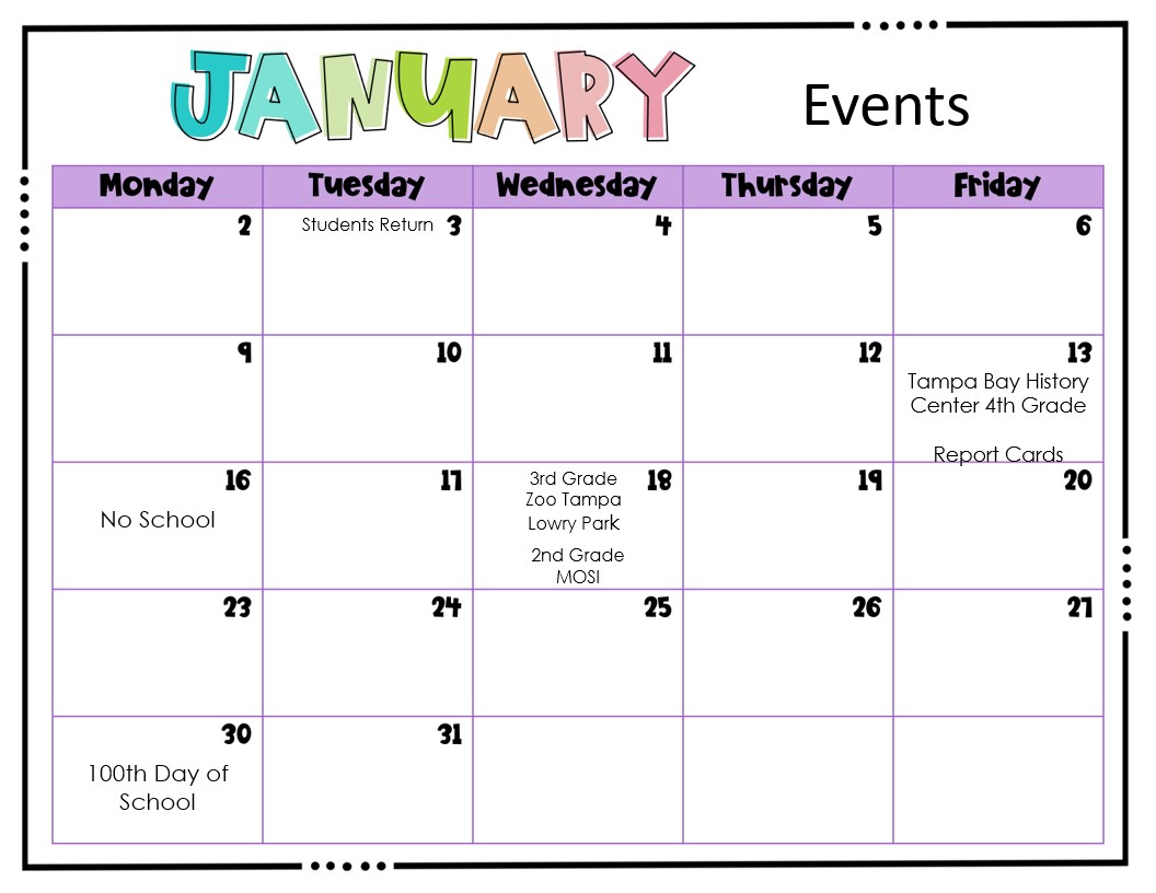 Calendar Sanders Memorial Elementary School