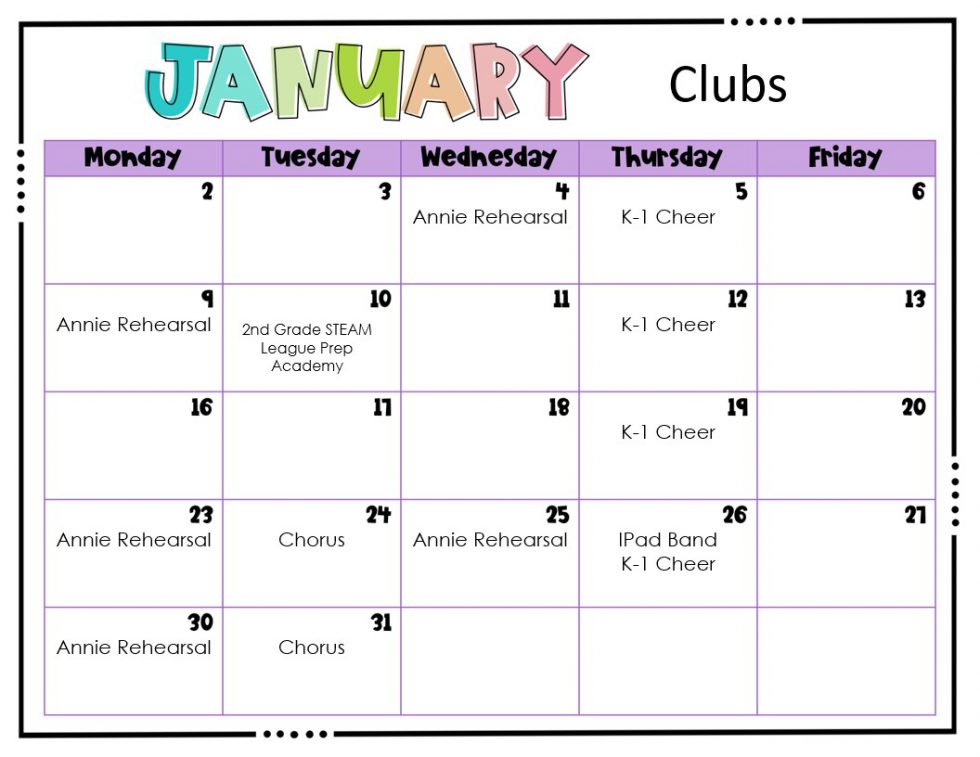 Calendar Sanders Memorial Elementary School